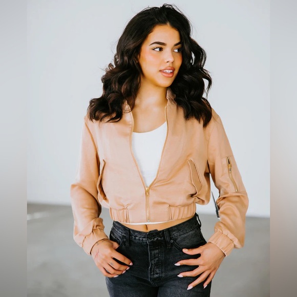 Lovepoem by Block Gianna Satin Bomber Jacket in rose gold, Small - Picture 10 of 10